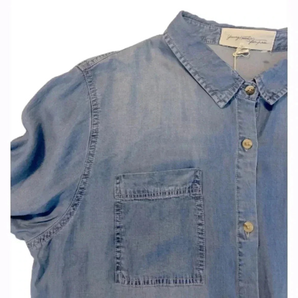 Young hearts run free blue denim shirt dress button front split side nwt large - Picture 10 of 10